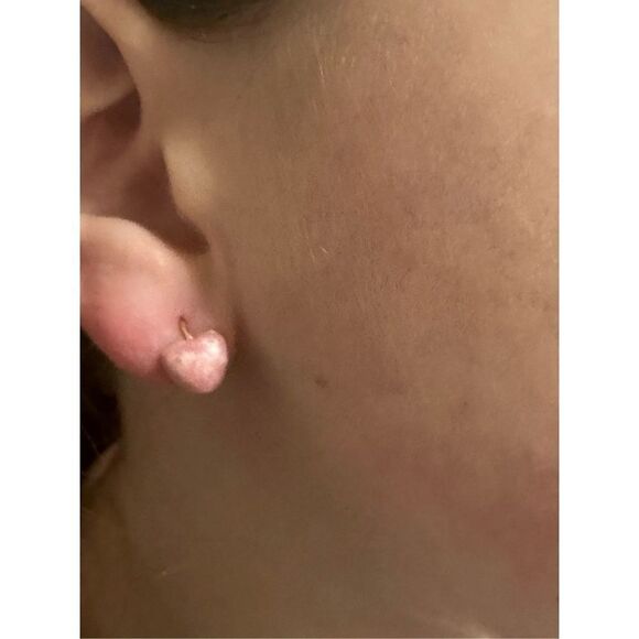 Pink Enamel Heart on Rose Vermeil Gold Huggie Earrings - Picture 3 of 4